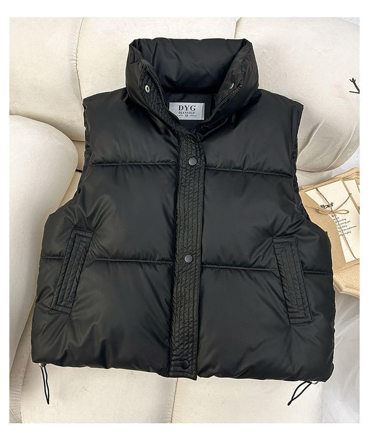 High Neck Plain Zip-Up Puffer Vest product image