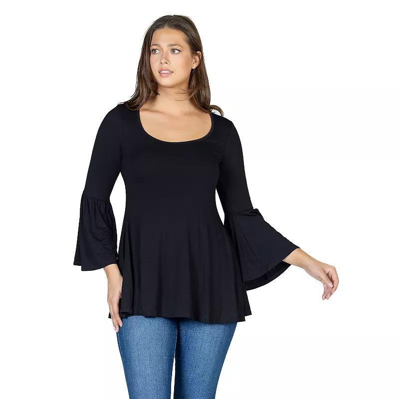 Womens 24Seven Comfort Apparel Long Bell Sleeve Flared Tunic Top Purple Product Image