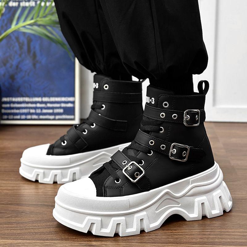 Platform Buckled High Top Sneakers Product Image