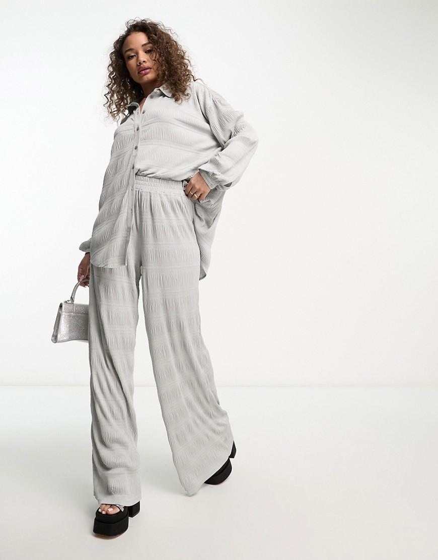 ASOS DESIGN plisse wide leg pants in silver - part of a set Product Image