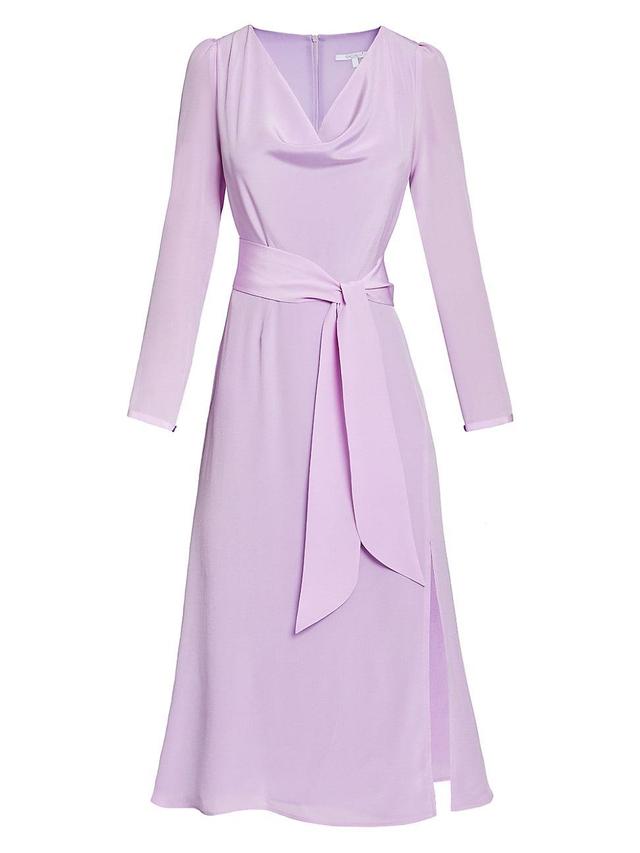 Womens Cowlneck Silk A-Line Midi-Dress Product Image