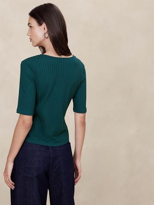 Wide-Ribbed Elbow-Sleeve Top Product Image