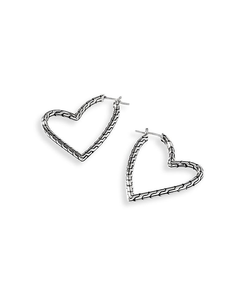 John Hardy Sterling Silver Classic Chain Manah Textured Heart Hoop Earrings Product Image