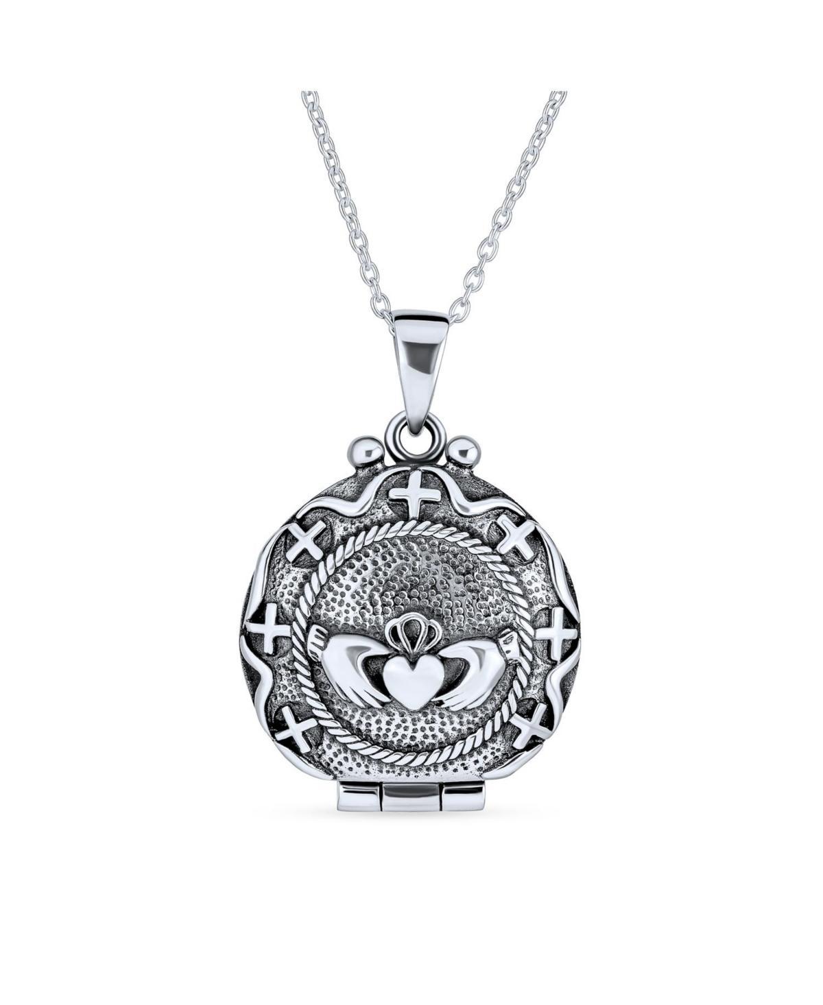 Bling Jewelry Bff Lucky Clover Round Celtic Irish Round Memorial Momenta Diffuser Claddagh Locket Necklace For Women Oxidized Sterling Silver Product Image