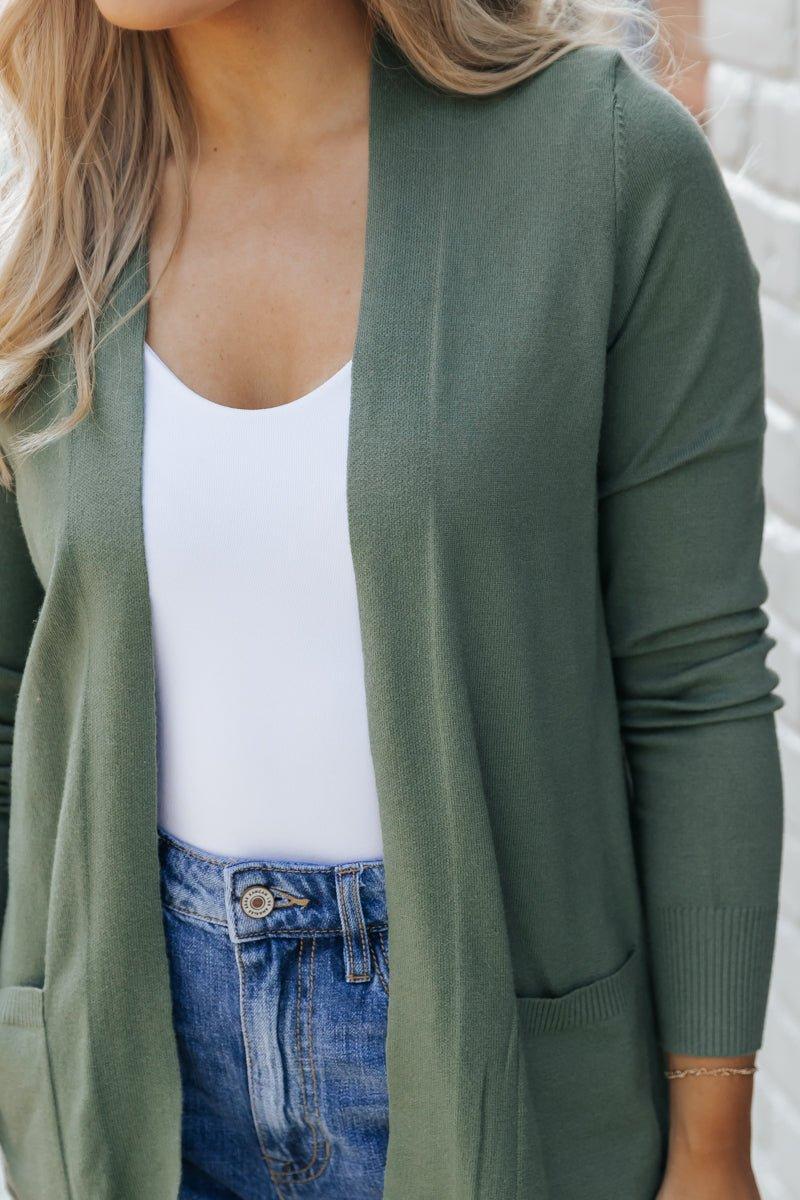 Green Open Front Ribbed Sweater Cardigan Female Product Image