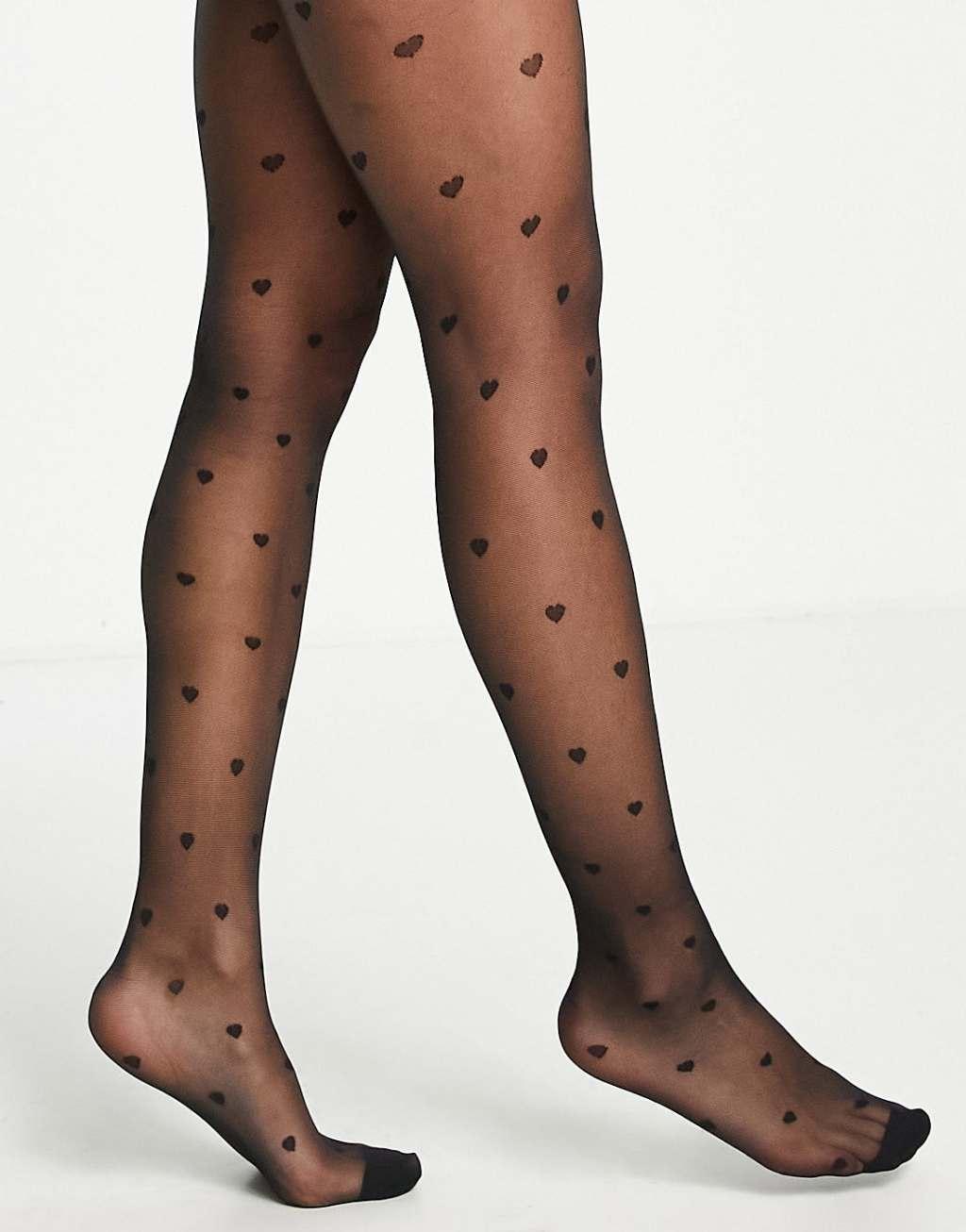 ASOS DESIGN 20 denier all over heart tights Product Image