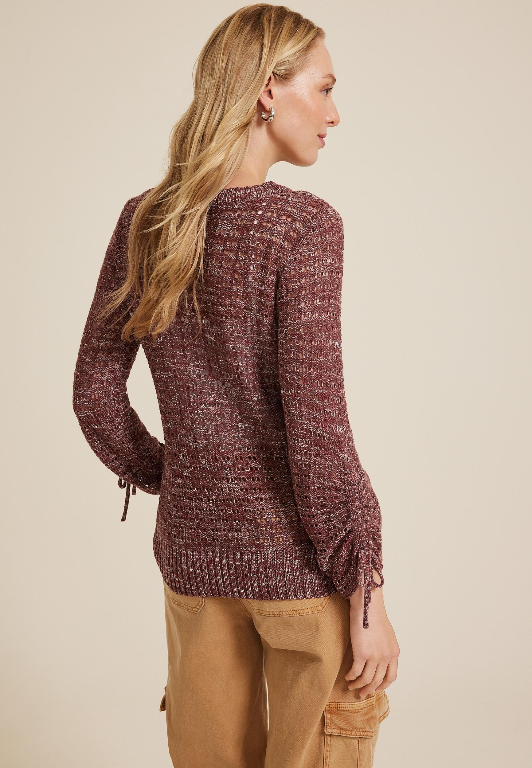 Marled Pointelle Cinched Sleeve Sweater Product Image