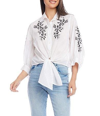 Karen Kane Women's Printed Tie Front Top, , 100% Cotton Product Image