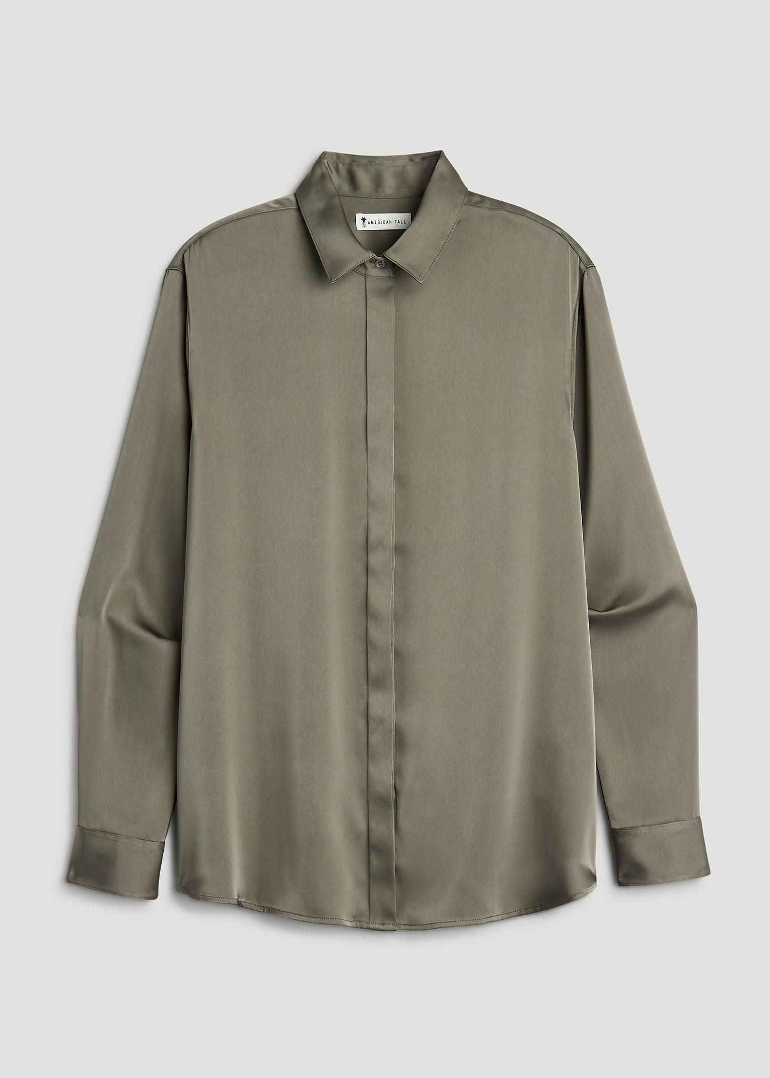 Relaxed Button Up Tall Women's Blouse in Camper Green Female Product Image