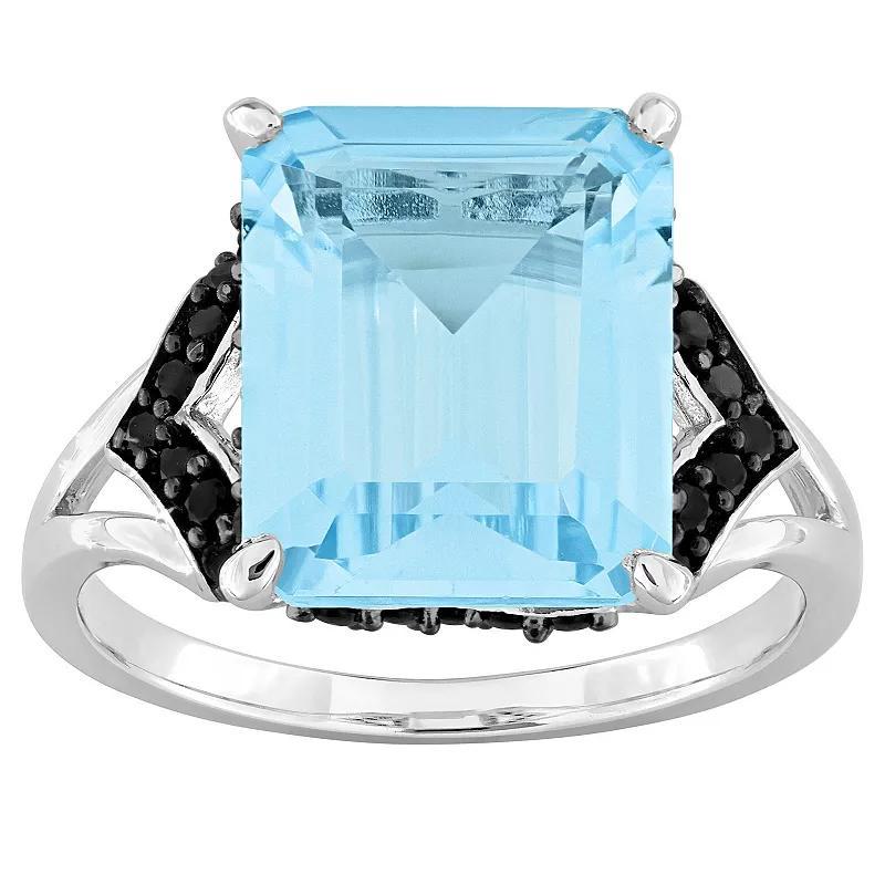 Stella Grace Sterling Silver Sky Blue Topaz & Black Sapphire Cocktail Ring, Womens Product Image