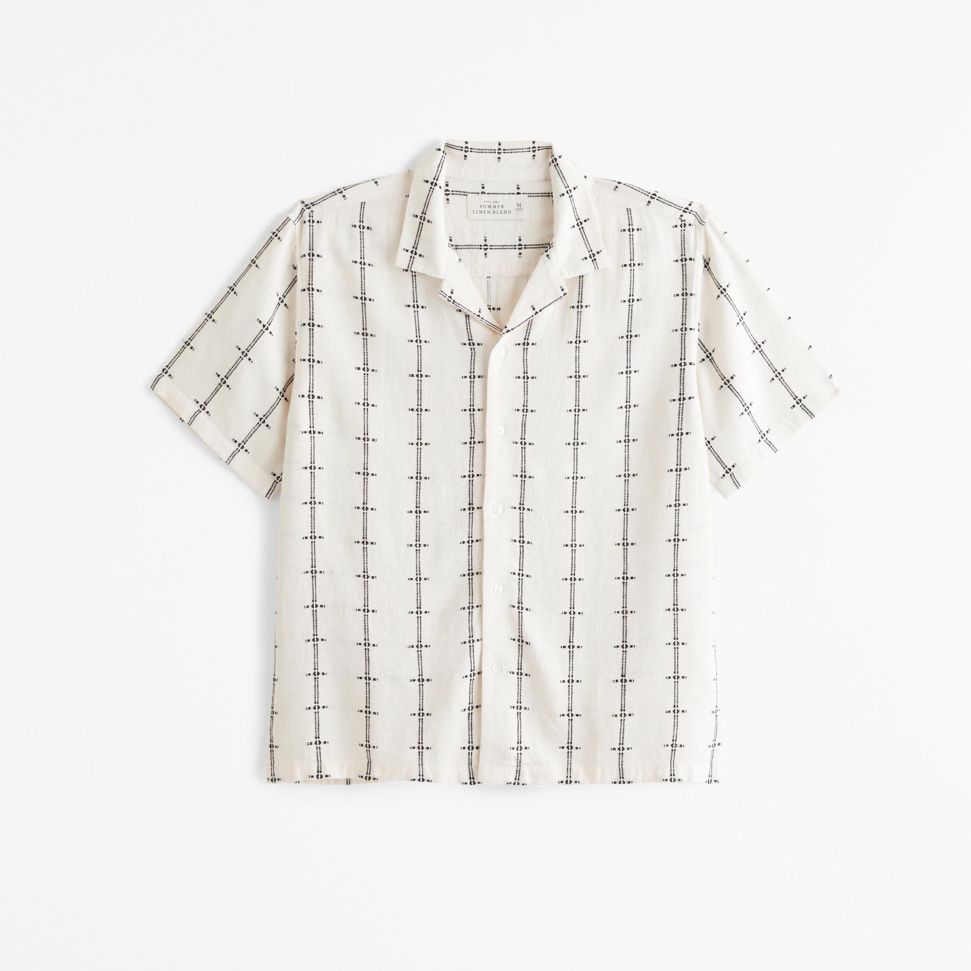 Camp Collar Summer Linen-Blend Embroidered Shirt Product Image