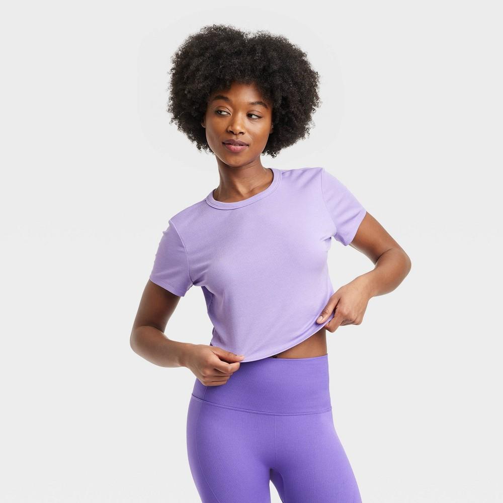 Womens Modal Rib Cropped Short Sleeve Shirt - All In Motion Violet XXL Product Image