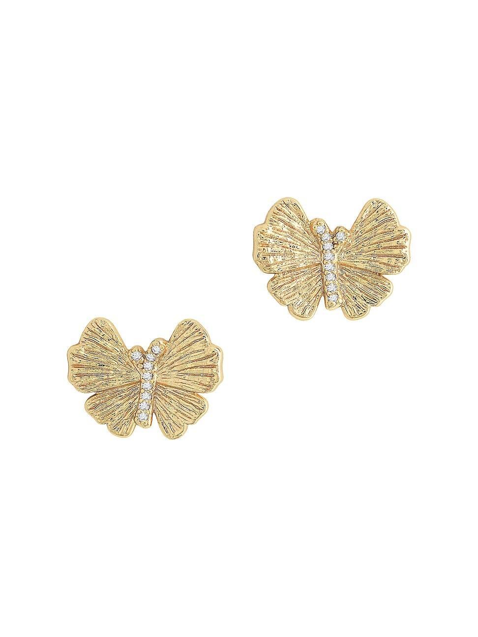 Womens Butterfly 18K-Gold-Plated & Cubic Zirconia Stud Earrings Product Image