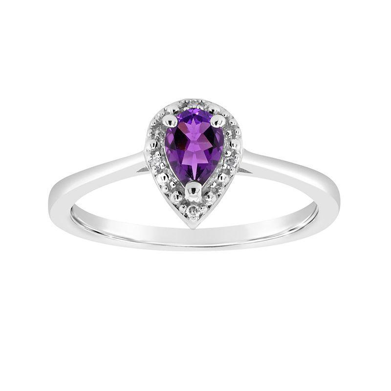 Celebration Gems Sterling Silver Pear Shaped Diamond Accent Frame Ring, Womens Purple Product Image