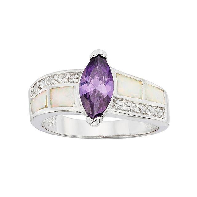 Cubic Zirconia & Lab-Created Opal Sterling Silver Marquise Ring, Womens Purple Product Image