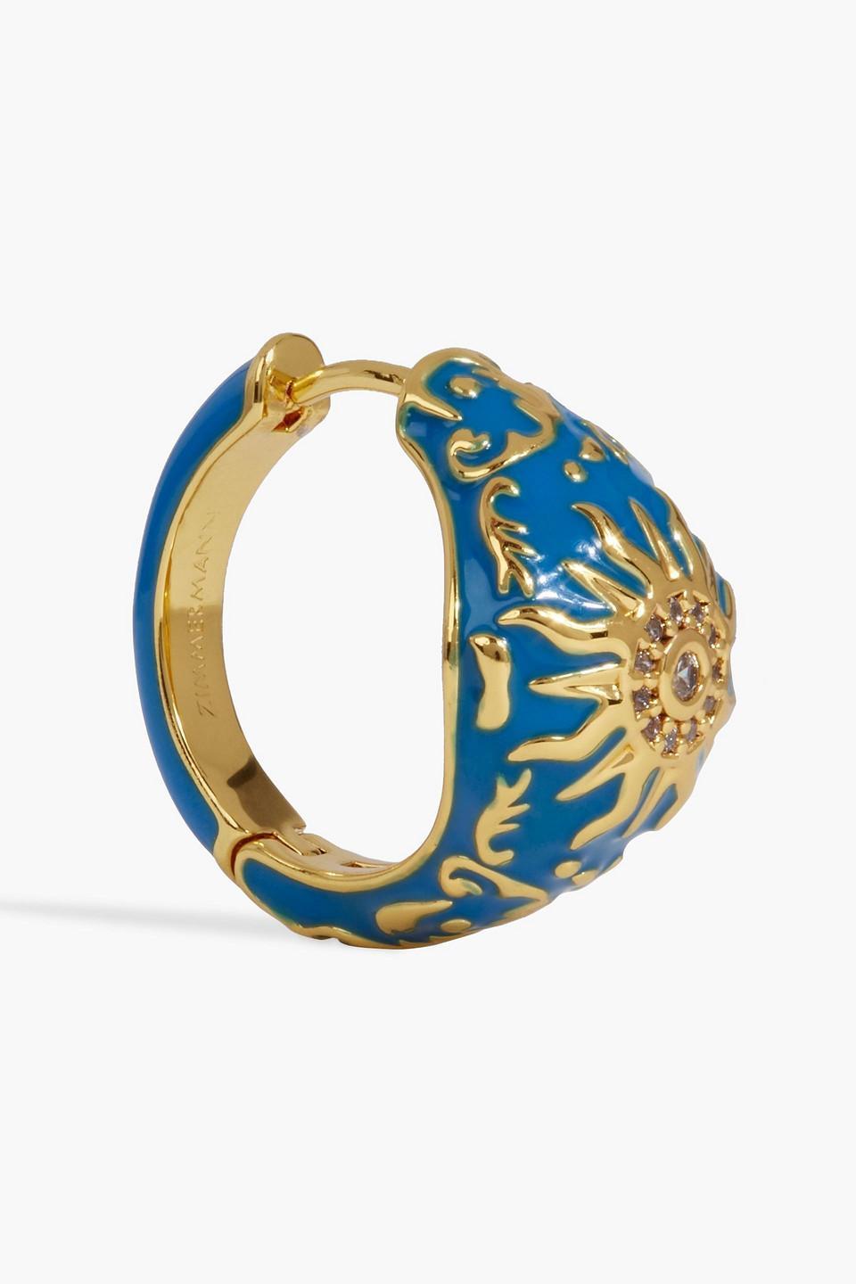 Women's Wonderland 20k-gold-plated, Enamel & Cubic Zirconia Signet Earring In Blue Product Image