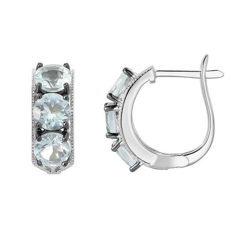 Sterling Silver Aquamarine Hoop Earrings, Womens, White Product Image