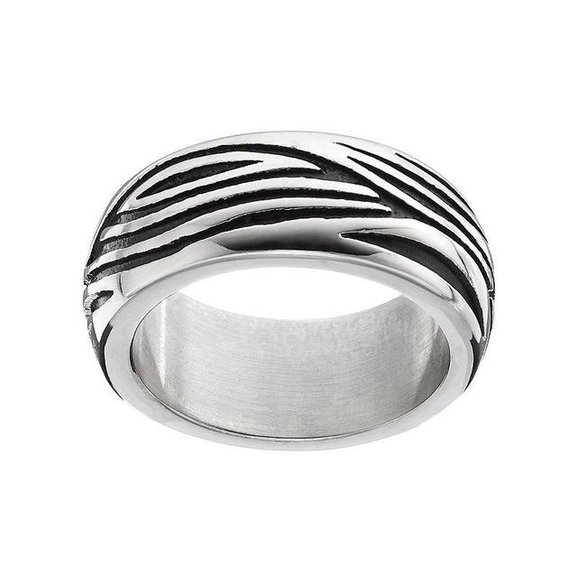 Mens Stainless Steel Grooved Ring Black Product Image