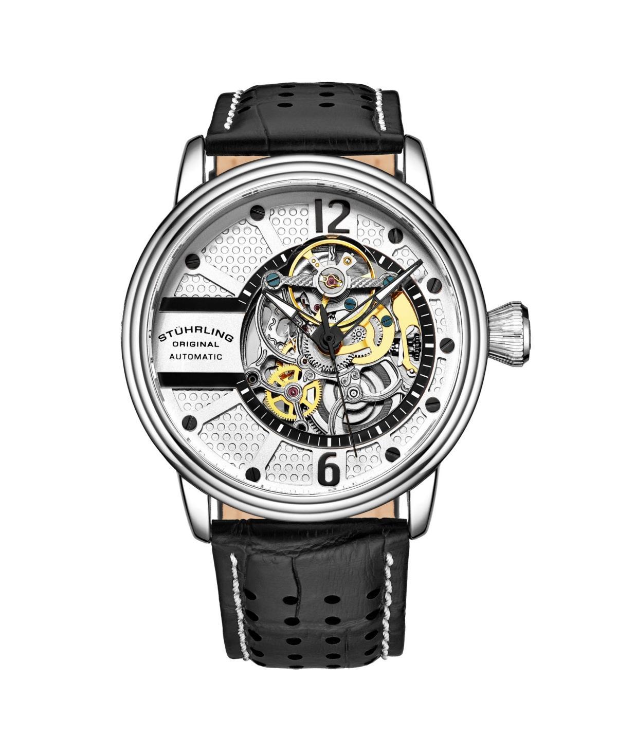 Stuhrling Mens Black Leather Strap Watch 44mm Product Image