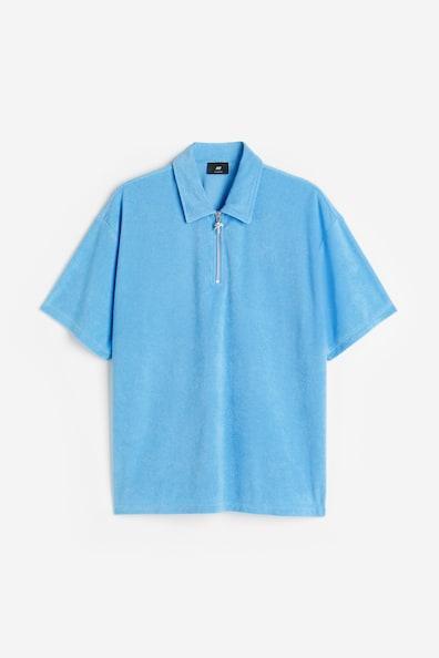 H & M - Relaxed Fit Terry Polo Shirt - Blue Product Image