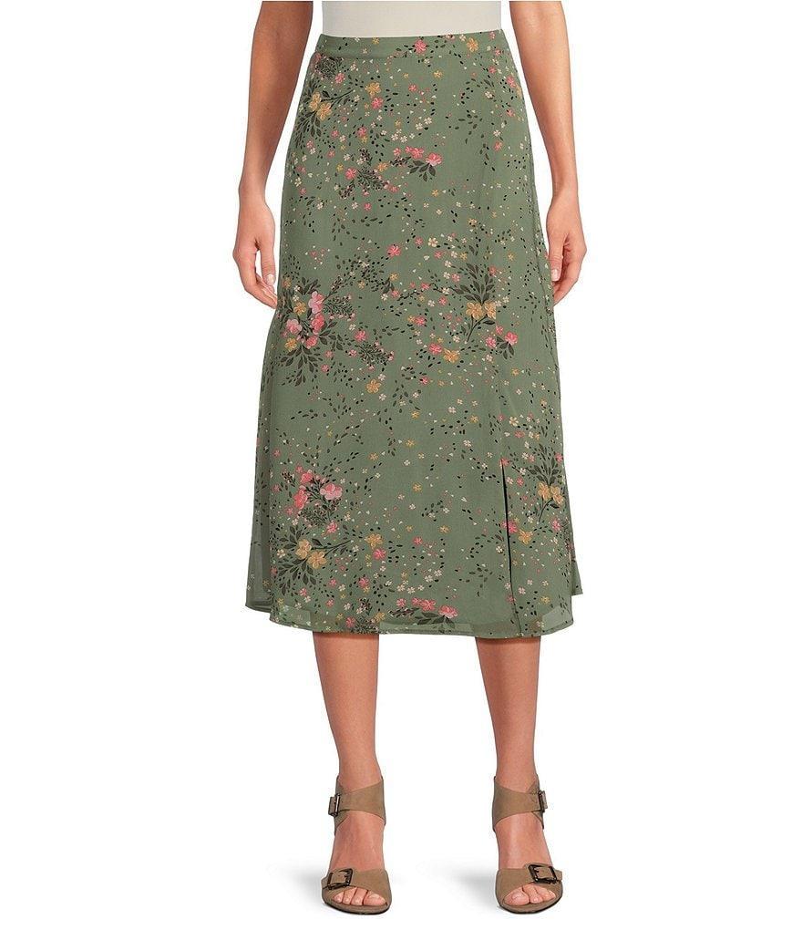 Investments Petite Size Floral Soft Separates Side Zip Lined Coordinating Midi Skirt Product Image