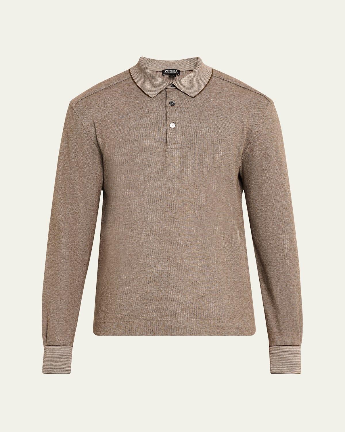 Mens Birdseye Cotton Long-Sleeve Polo Shirt Product Image