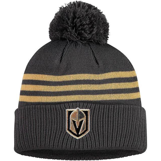 Mens adidas Charcoal Vegas Golden Knights Locker Room Three Stripe Cuffed Knit Hat with Pom Product Image