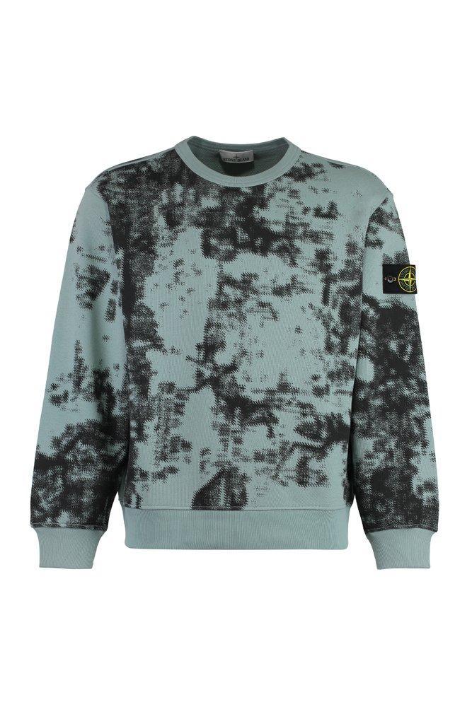 STONE ISLAND Logo Patched Rib Trim Sweatshirt In Green Product Image