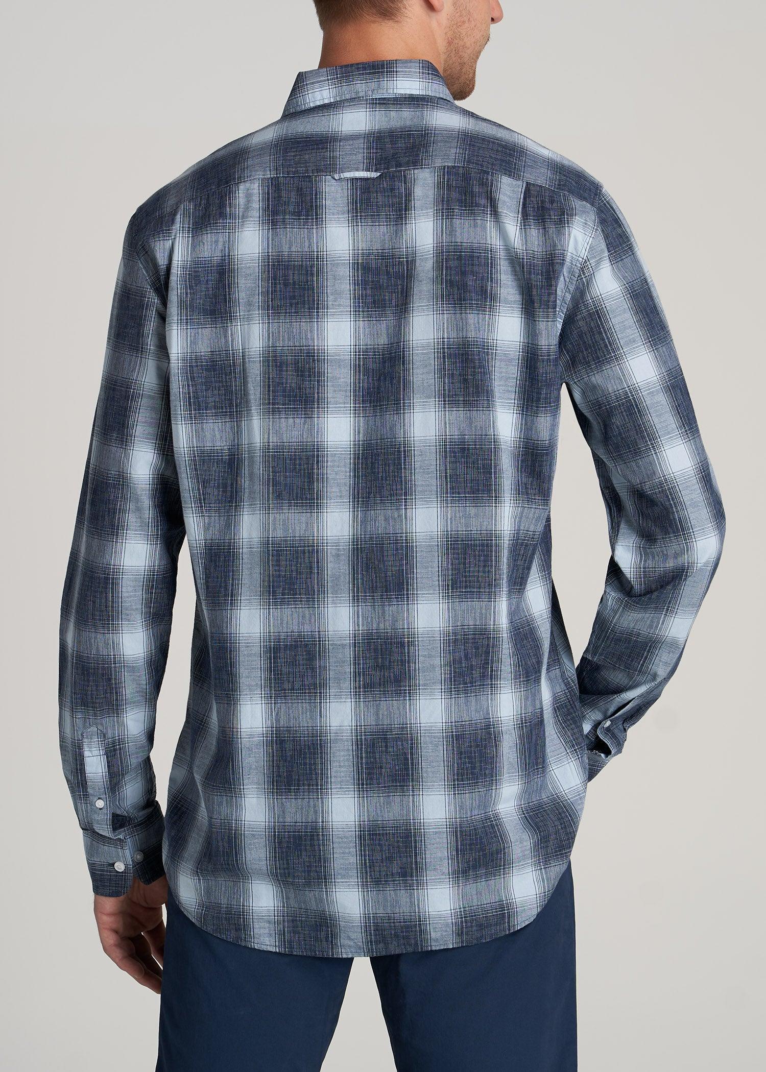 Soft-Wash Button-Up Shirt for Tall Men in Blues Plaid Male Product Image