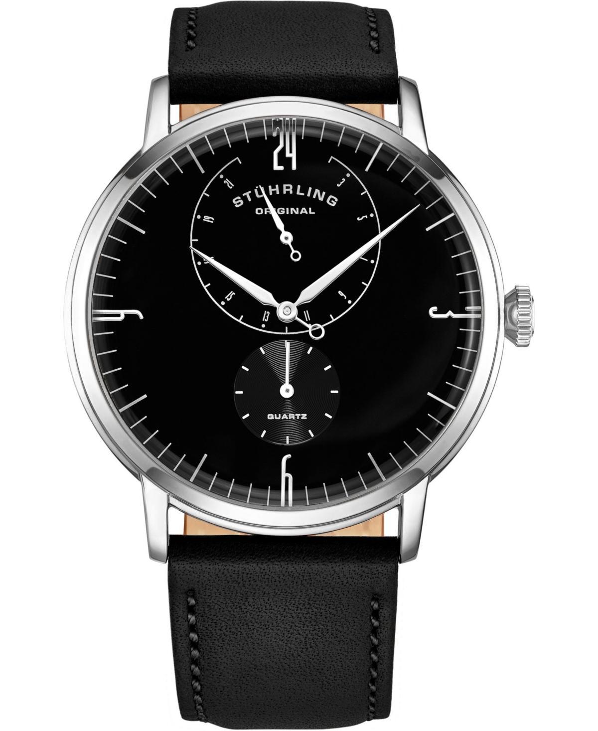 Mens Black Genuine Leather Strap Watch 42mm Product Image