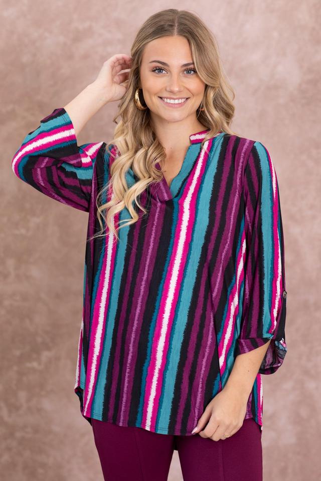 Magenta Stripe Wrinkle Free Lizzy Top Product Image