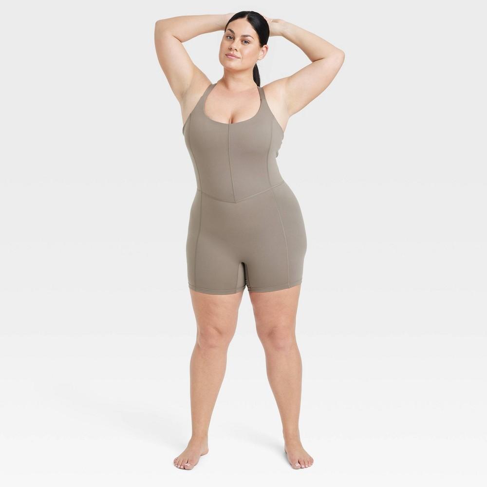 Womens Brushed Sculpt Short Bodysuit - All In Motion Taupe 1X Product Image