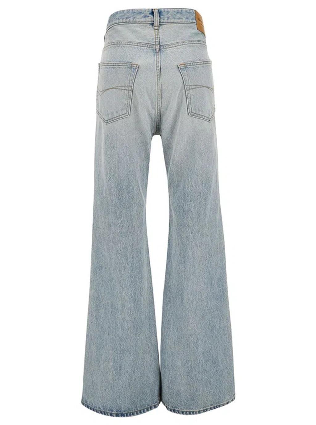 BALENCIAGA Light Blue Flared Jeans With Logo Patch At The Back In Cotton Denim Woman In Sky Blue Product Image