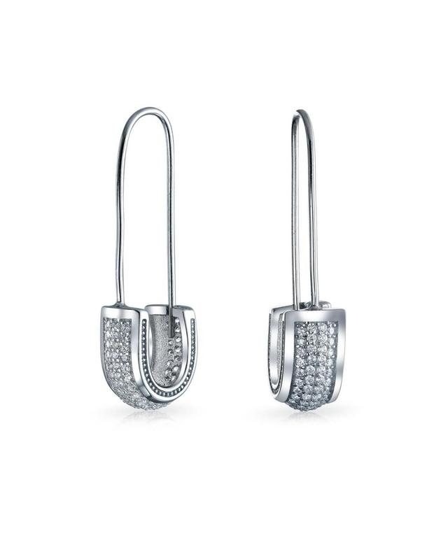 Bling Jewelry Symbol of Support displaced people Pave Cubic Zirconia Cz Safety Pin Threader Earrings For Women .925 Sterling Silver Product Image