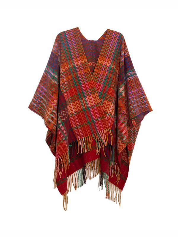 High-Low Long Sleeves Keep Warm Split-Side Tasseled Shawl&Scarf product image