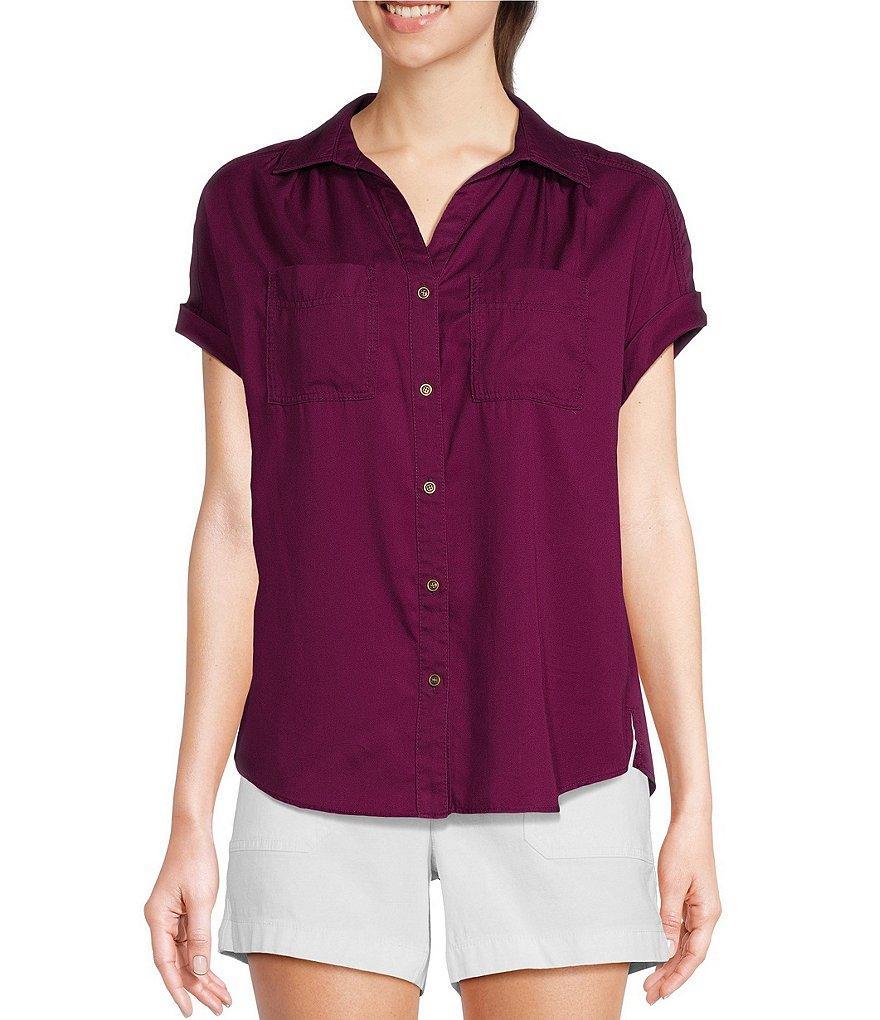 Westbound Petite Size Camp Short Sleeve Point Collar Button Front Shirt Product Image