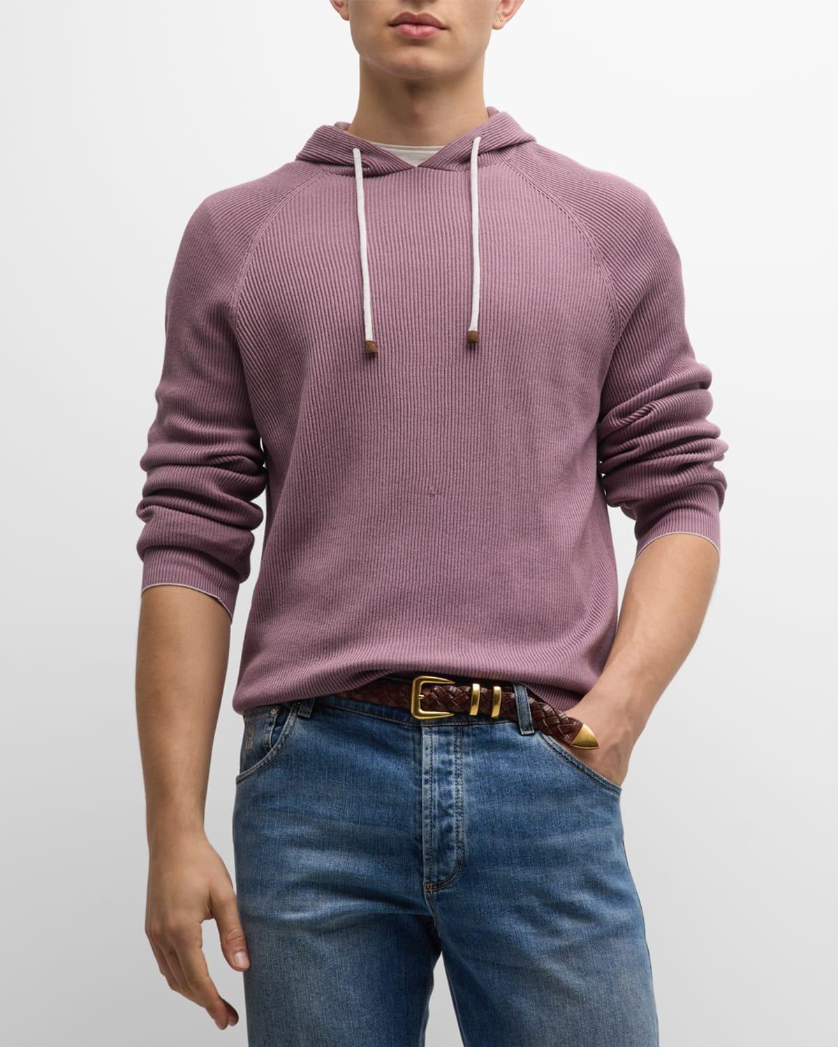 Mens Cotton Ribbed Pullover Hoodie Product Image