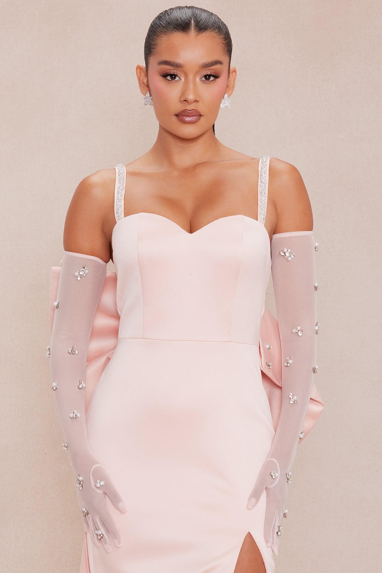 Olivia Satin Bow Gown - Blush Product Image