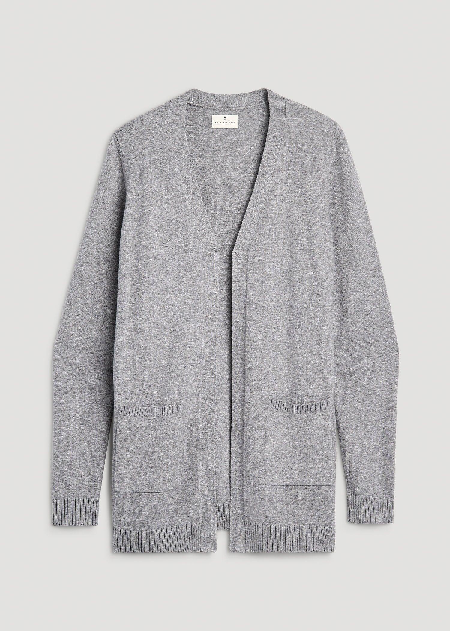 Open-Front Long Cardigan Sweater for Tall Women in Ash Grey Mix Female Product Image