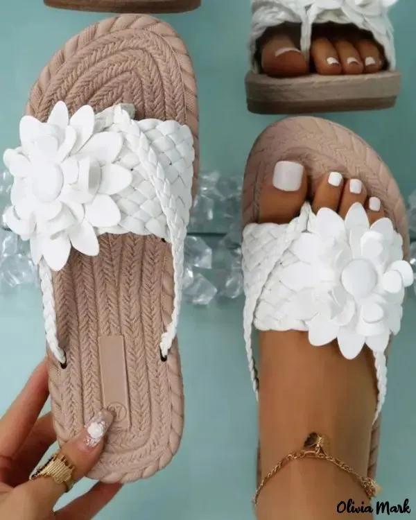 Olivia Mark – Floral Braided Beach Flip Flops Product Image