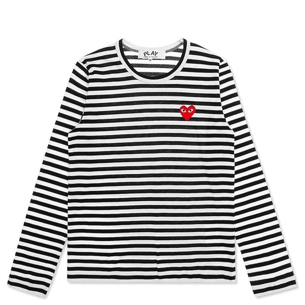 Women's Striped Big Heart L/S T-Shirt - Black/White Female Product Image