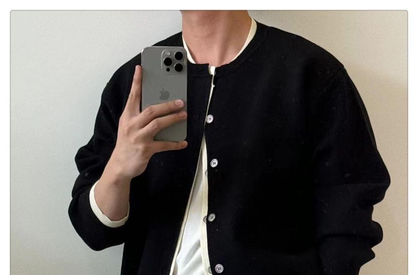 Crew Neck Contrast Trim Cardigan Product Image