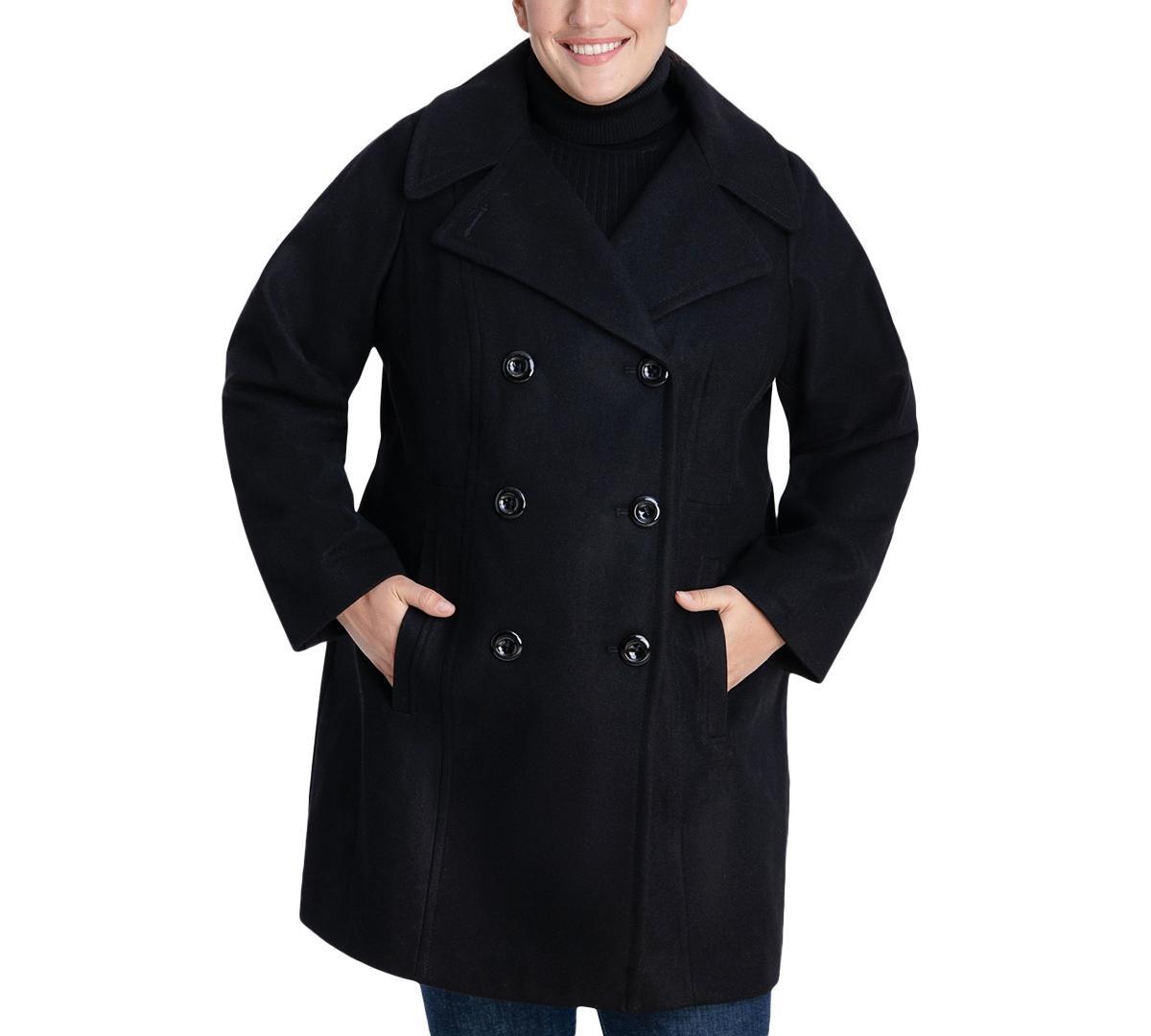 Anne Klein Womens Plus Size Notched-Collar Double-Breasted Peacoat, Created for Macys Product Image