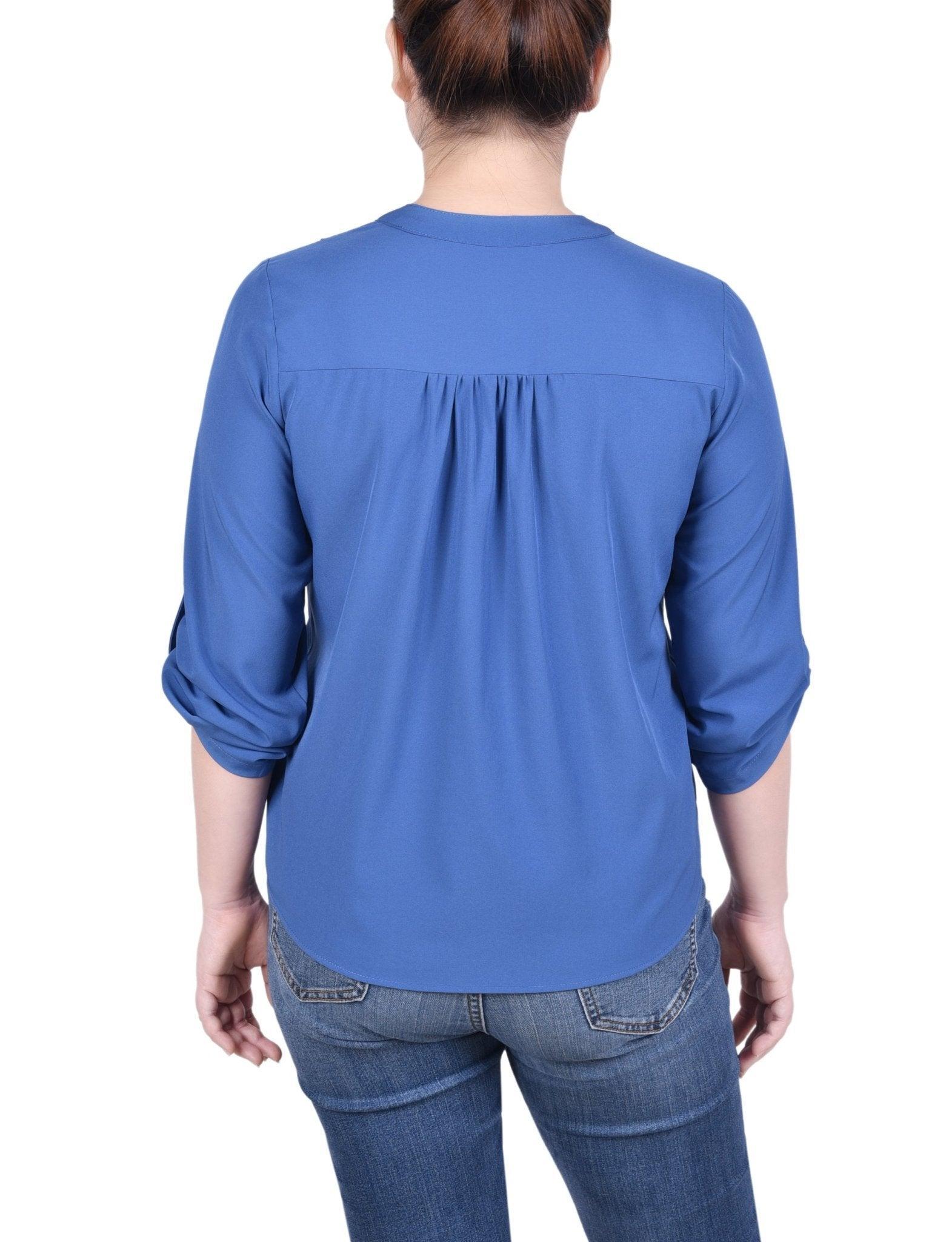 Long Tab-Sleeve Blouse With Pockets - Petite Product Image