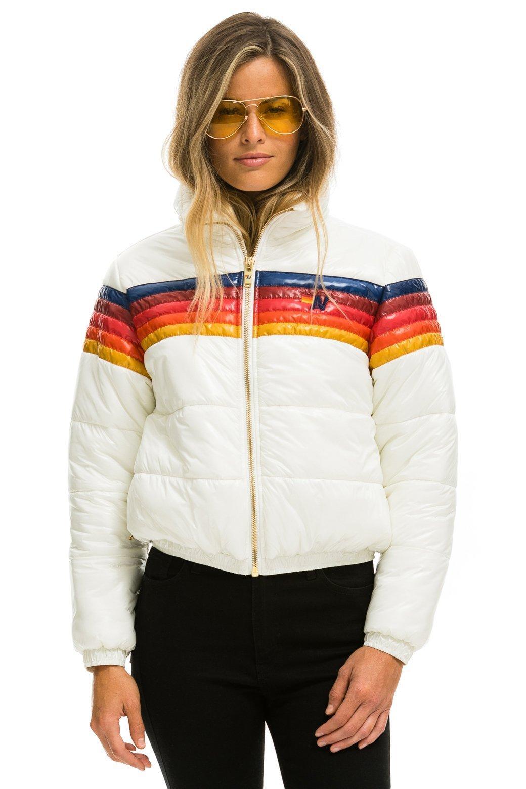 5 STRIPE LUXE APRES PUFFER JACKET - GLOSSY WHITE Female Product Image