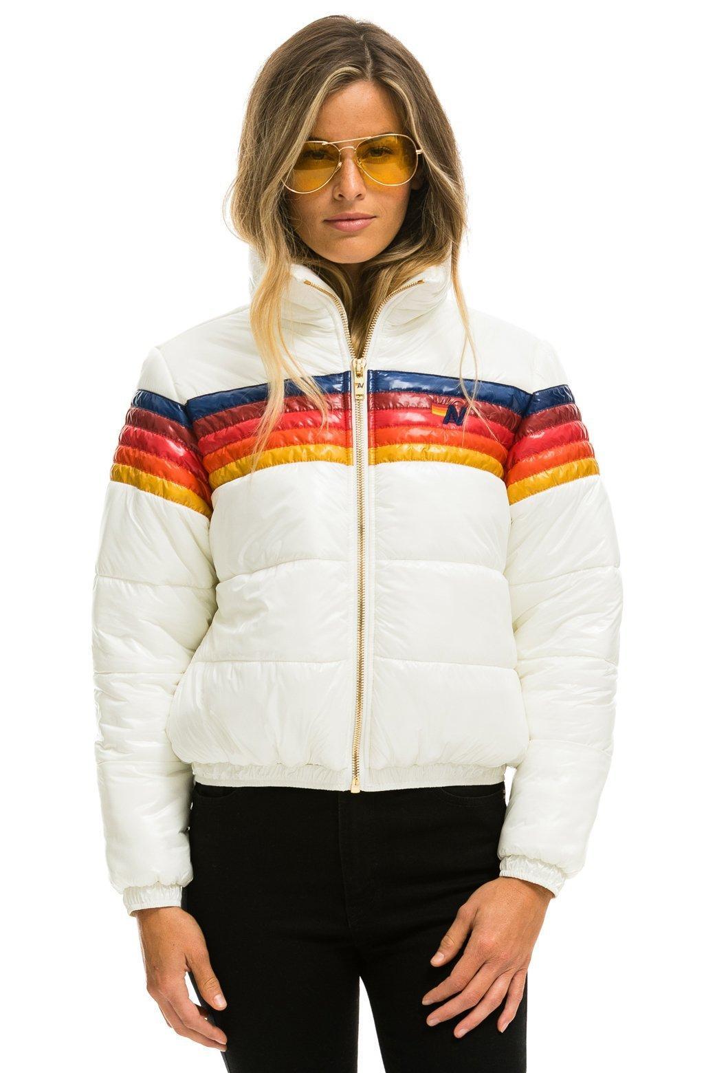 5 STRIPE LUXE APRES PUFFER JACKET - GLOSSY WHITE Female Product Image