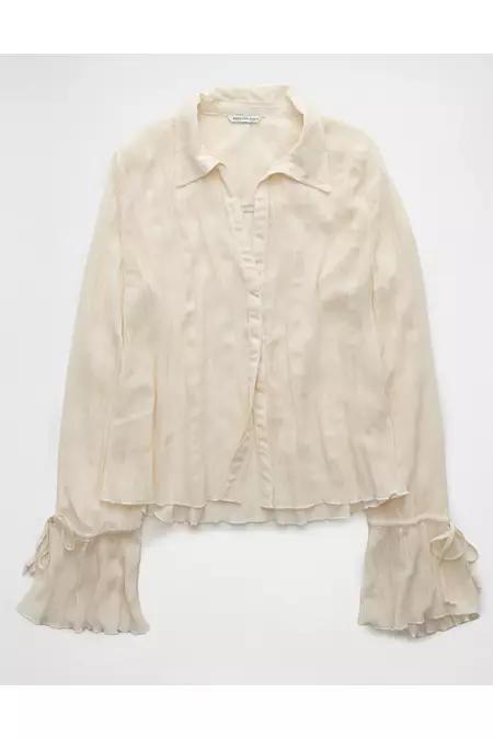 AE Mesh Ruffled Shirt Women's Product Image