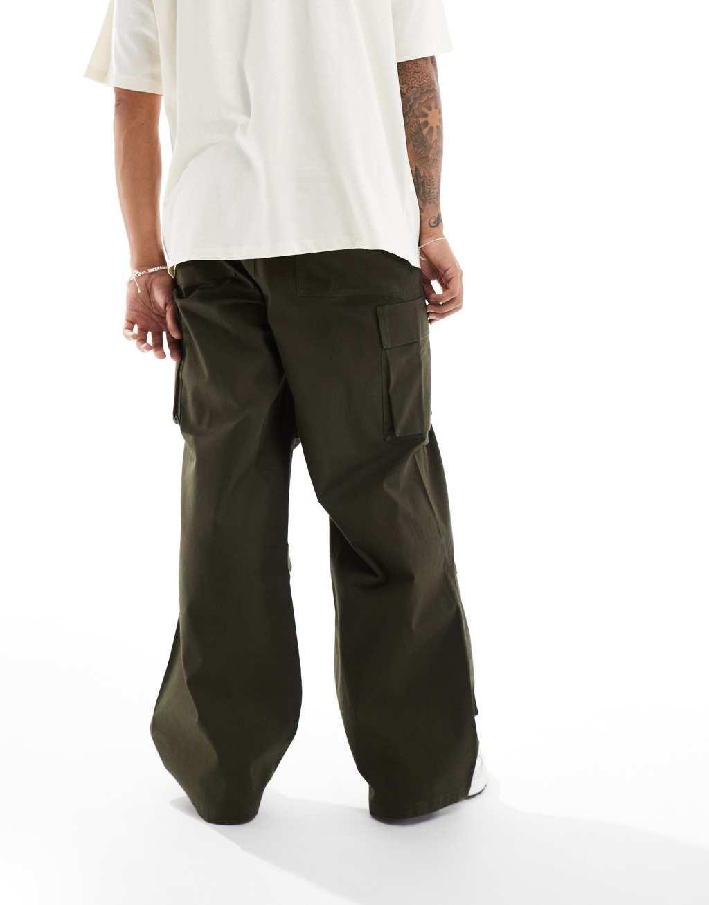 ASOS DESIGN super baggy cargo pants in khaki product image