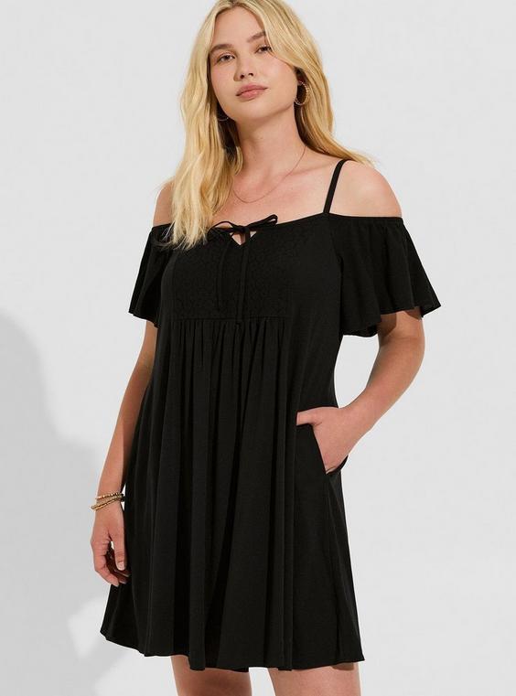 Mini Gauze Cold Shoulder Trapeze Dress Product Image