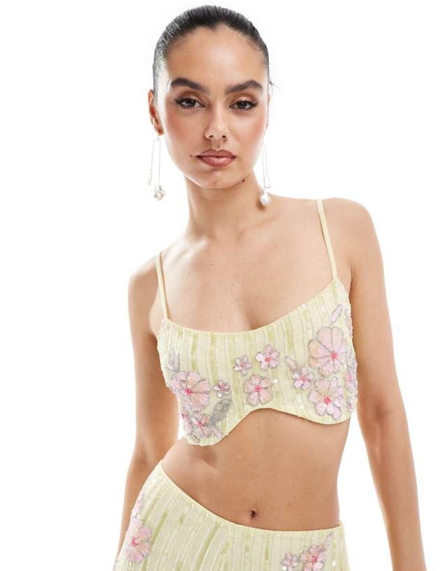 ASOS DESIGN floral embellished cami top in yellow and pink - part of a set Product Image